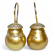 Elliptical 11.6x13mm Rich Golden Philippine South Sea Pearl Earrings