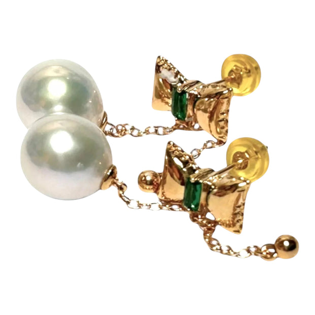 Butterfly Round 10.5 - 11mm Edison Silver White Pearl Dangle Earrings