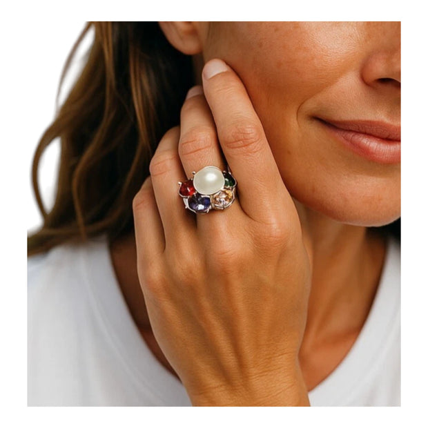 Fantastic Natural White 9.5mm Edison Cultured Round Pearl Ring Size 7