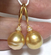 11.3 x 11.7mm Deep Gold Philippines South Sea Cultured Pearl Dangle