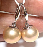 Huge 13mm Purple Rose Pink Edison Farmed Round Pearl Hook Earrings
