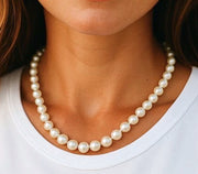 5A Superb 7.5 - 8.5mm White Cultured Pearl 16" Strand - Necklace